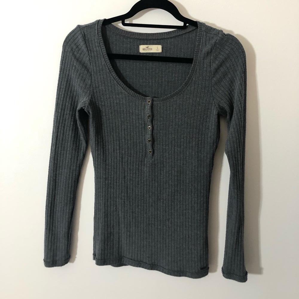 hollister grey ribbed henley